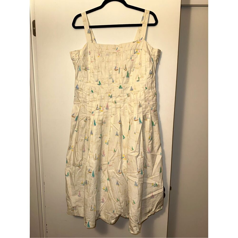 Tommy Hilfiger Vintage 16 Cream Nautical Sailboat Midi Fit & Flare Sundress EUC
